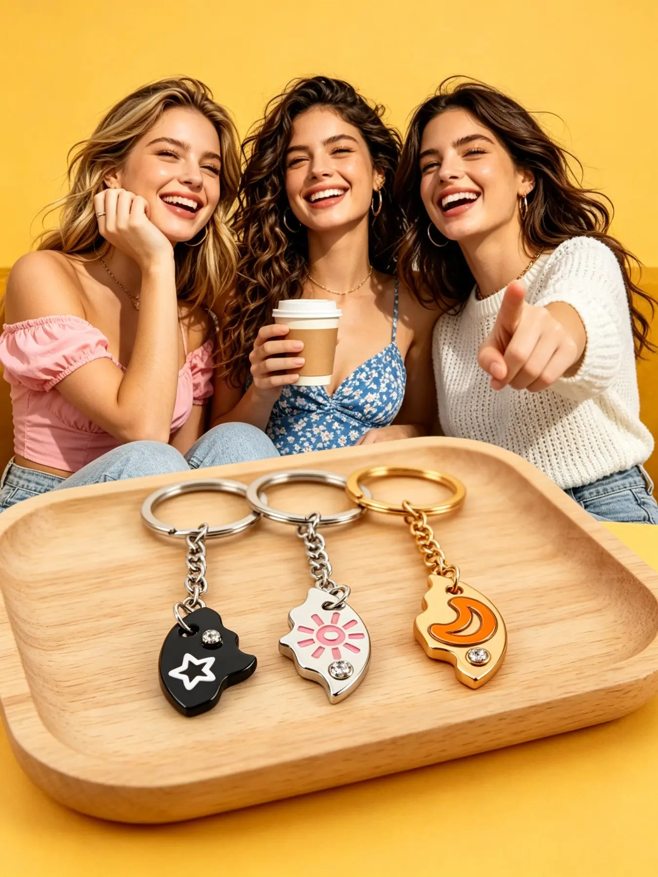 Three-Piece Cloud Split Magnetic Interlock Keychain Set, Star Sun & Moon Celestial Puzzle Charms in Silver Gold Black Tone,Friendship Gift for BFF & Family Gifting, Keychain Accessories