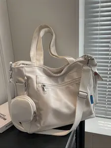 Women's Two-Piece Fashion Solid Color Multi-Compartment Crossbody Tote Bag Set, Stylish Casual Handbag for Daily Use & Travel Essentials, Casual Crossbody Bags, Fashionable Bags