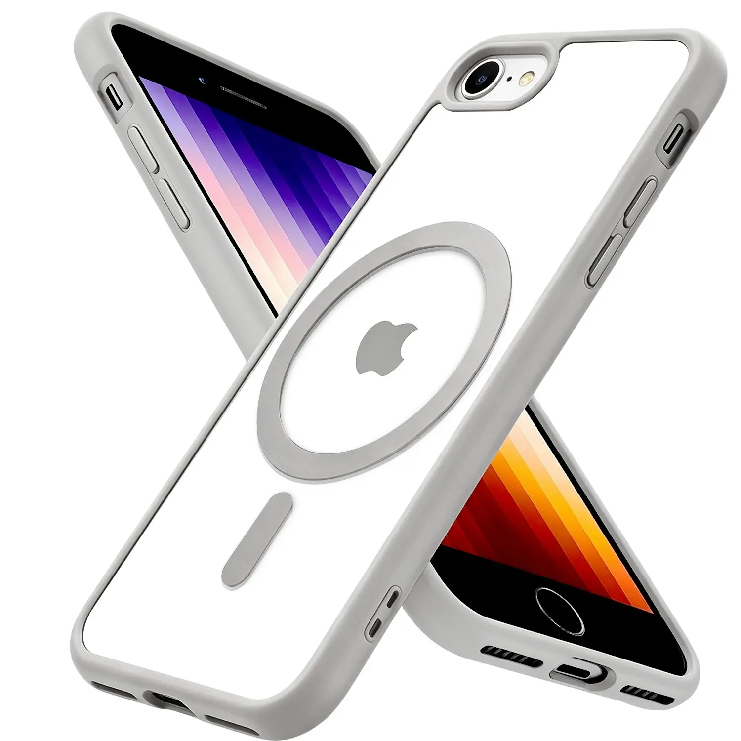 Luxury grey transparent magnetic shock resistant wireless charging phone protective case for iPhone 7 8 SE2 SE3 7Plus 8Plus