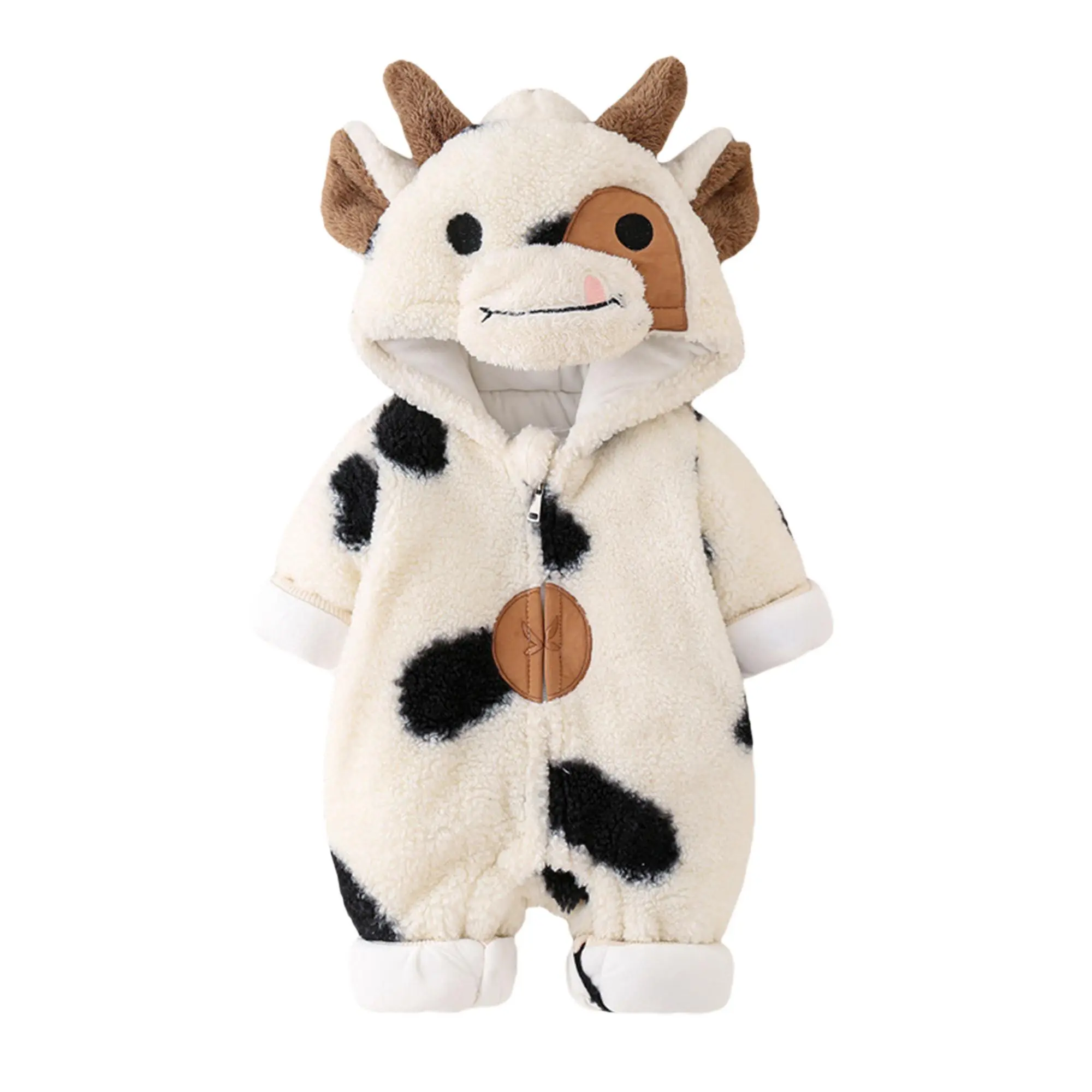 Shingpp My First Halloween Cow Pattern Hooded Romper Unisex Animal Cosplay Jumpsuit Fall Winter Onesie Dress Up Outfit Newborn Baby 0-3t