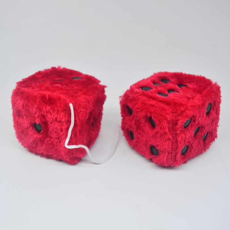 6cm long hair hot stamping dice plush toy cube pendant, rearview mirror pendant sieve