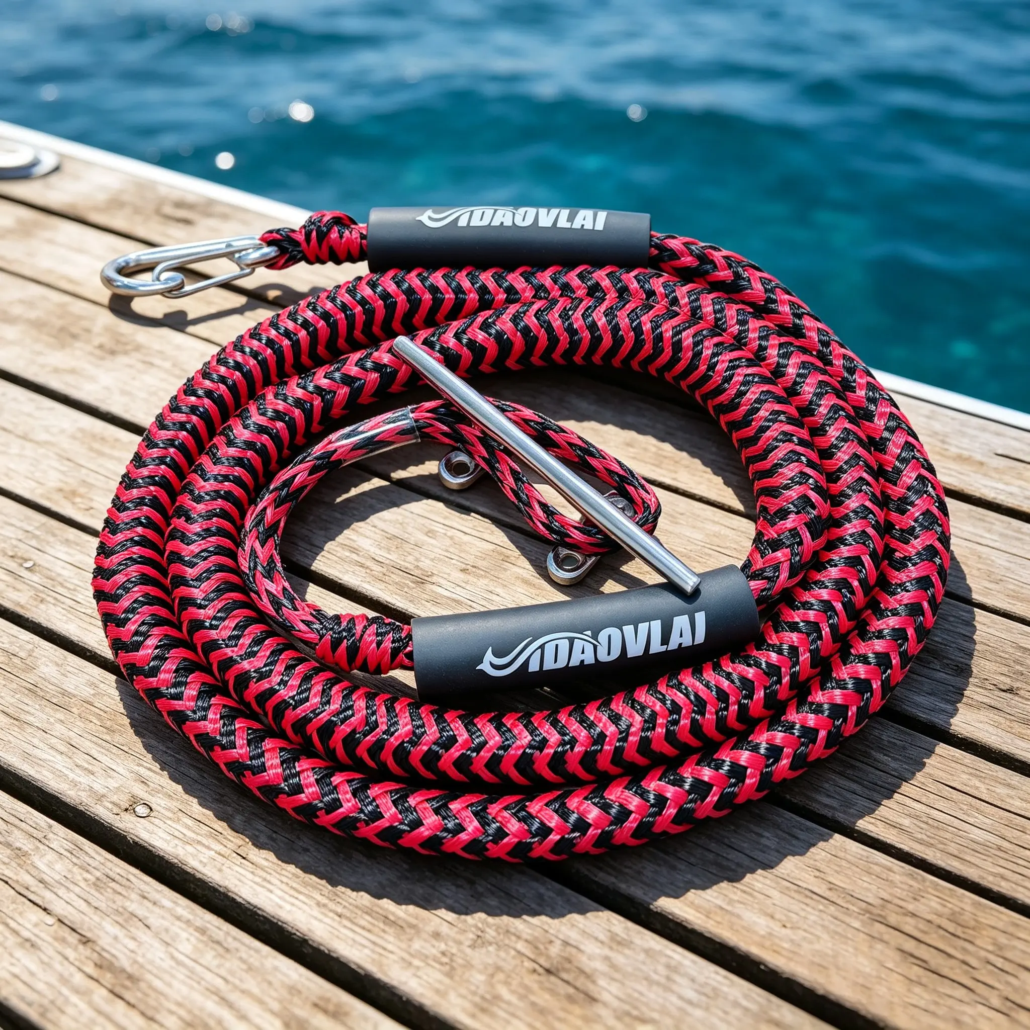 1/2 Pack IDAOVLAI Premium Braided Bungee Dock Line, 7ft Stretches to 11ft 2200lbs Boat Mooring Rope, Hook & Double Loop Ends Available, Great for Family Bowrider Pontoon Boats