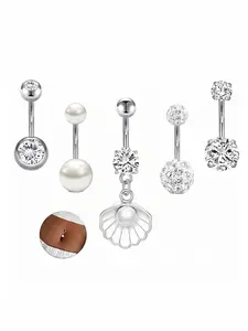 Stainless Steel Belly Button Rings, Shell Pearl Dangle Navel Piercing Jewelry, Multi-style Pearl & Cubic Zirconia Belly Rings for Women Hypoallergenic Body Piercing Accessories