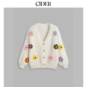 Cider [3 colors, size 12/14-26] V-neck 3D Flower Knitted Cardigan Curve & Plus