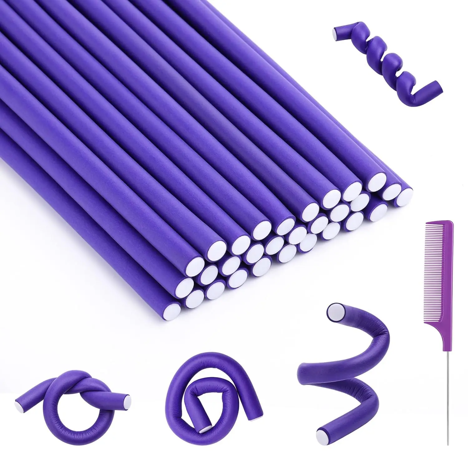 30 Pcs Flexible Foam Curl Rods, 9.45 x 0.47 Inch No-Heat Hair Rollers for Women with Short, Medium, and Long Hair, 9.45X0.47", All Hair Lengths
