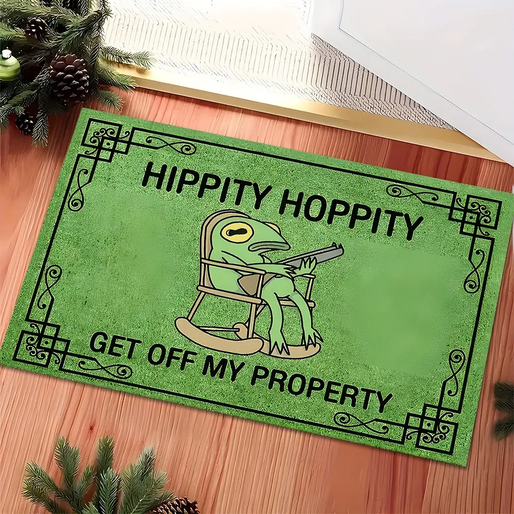 Funny Frog Hippity Hoppity Welcome Doormat, Sarcastic Get Off My Property Entrance Rug, Soft Absorbent Non Slip Floor Mat, Quick Dry Indoor Outdoor Front Door Carpet, Humorous Meme Home Decor Housewarming Gift