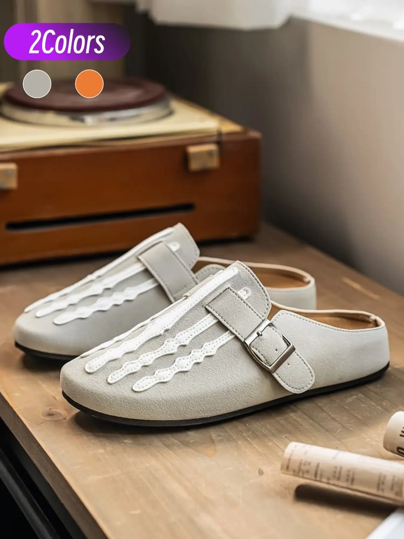 Men Faux Suede Mule Slides Skeleton Decor Adjustable Strap Comfort Cushion For Casual Shopping Use