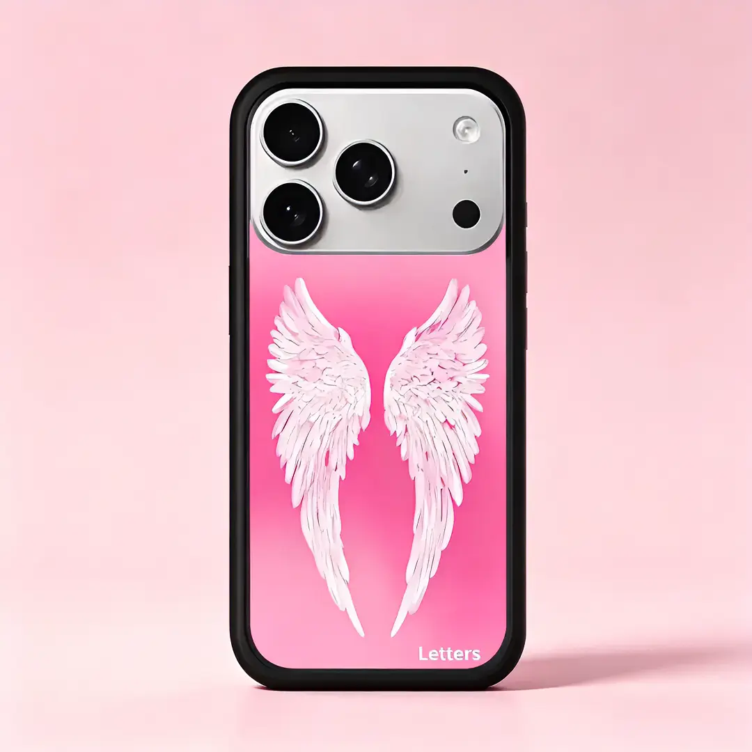 [Flash Fit] Pink & Black Angel Wings Smartphone Casing, Full Protection Handheld Cellphone Case for iPhone 17 Pro Max & 16/15/14/13/12 Series Devices, Anti-Drop High-End Trendy Accessory for Best Friends, Cover