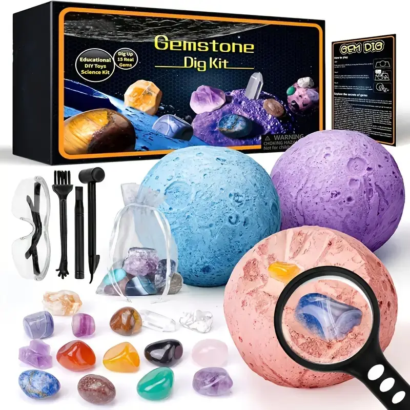 Black Friday Deal 🛍️ Christmas Gift 🎄 All-in-One Gem Mining Kit - 8-Color Crystals, Mining Tools Included, Authentic Geology Experience for Adults, Science Stocking Stuffer