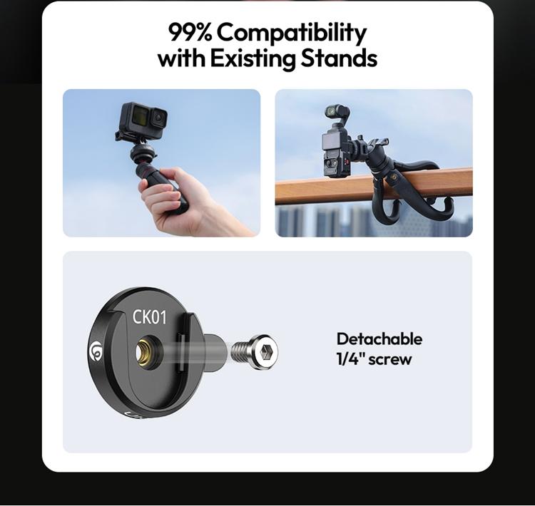 ULANZI CK02 Cka Quick Release Camera Backpack Mount Clip,CK01 Magnetic Mount Stand for DJI Osmo Pocket 3 Accessories, with Standard 1/4" Thread for Action Cameras Pocket 3 Expansion Adapter