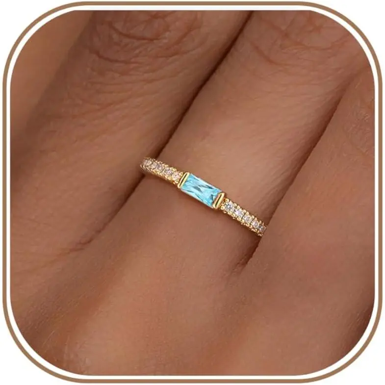 Women's 14K Gold Plated Birthstone Stackable Ring, Fashion Costume Jewelry for Valentine’s Day