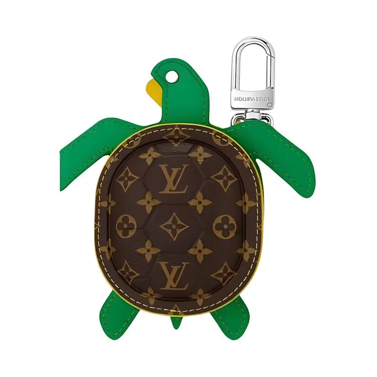 Louis Vuitton Turtle-Shaped Pouch – Unisex Leather Zippered Coin and Earphone Bag in Green and Brown Monogram