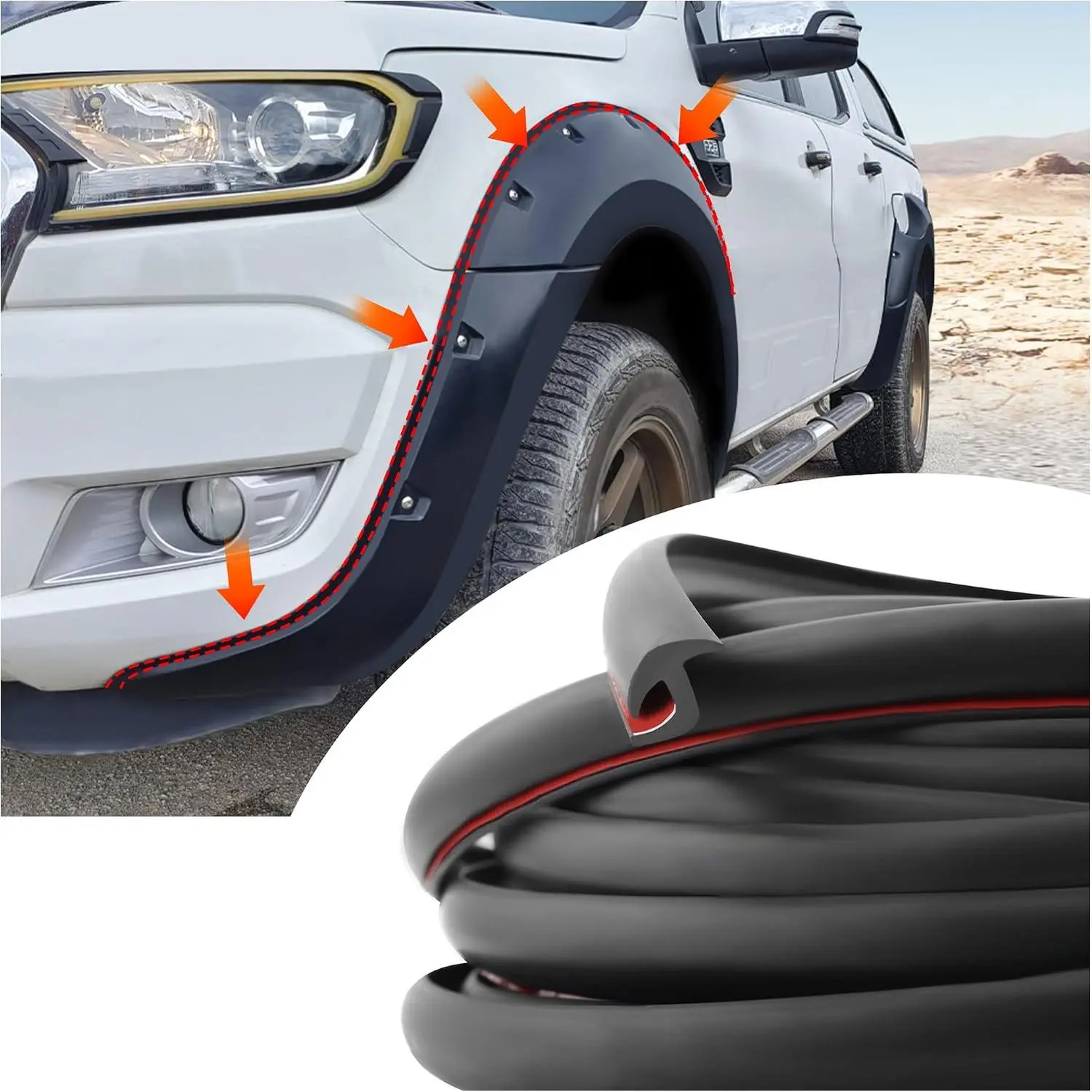 33FT Mudguard Flares Rubber  Trim,EPDM Rubber Seal Strip with Self Adhesive for  Wheel Wells, Rubber Gasket Strip Automotive Weather Stripping for