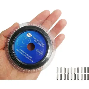 10LB-200LB 10M Vinyl Coated Stainless Steel Fishing Lure Leader Wire, Comes with 20pcs Crimps Sleeves, Black & Silver Available