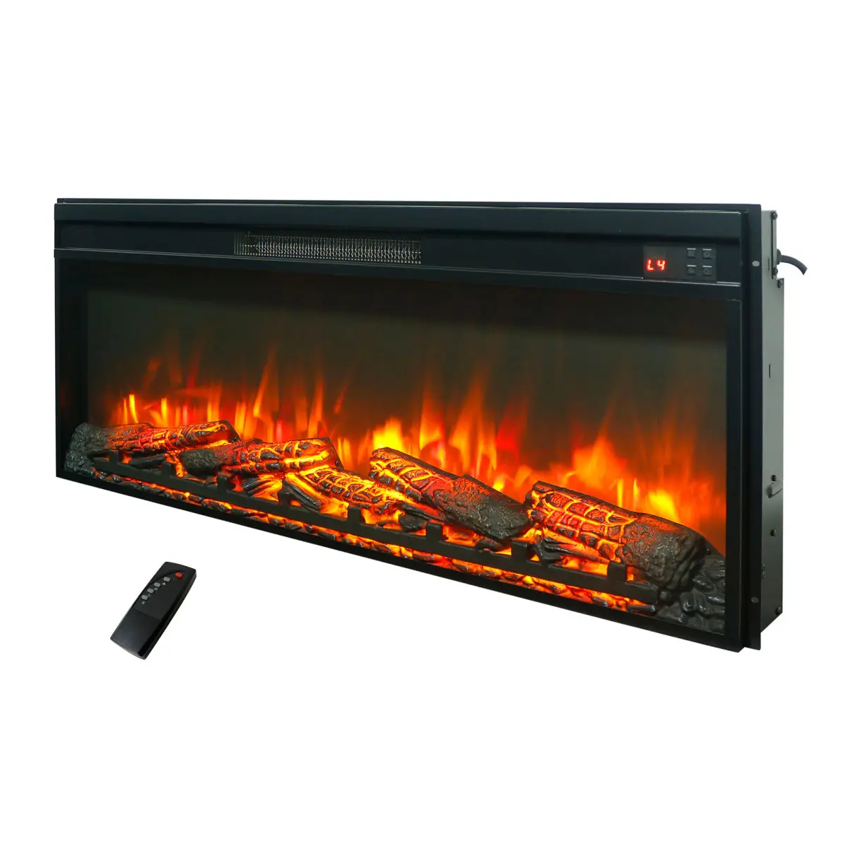 42 inch electric fireplace insert, ultra thin heater with log set & realistic flame, remote control with timer, overheating protection
