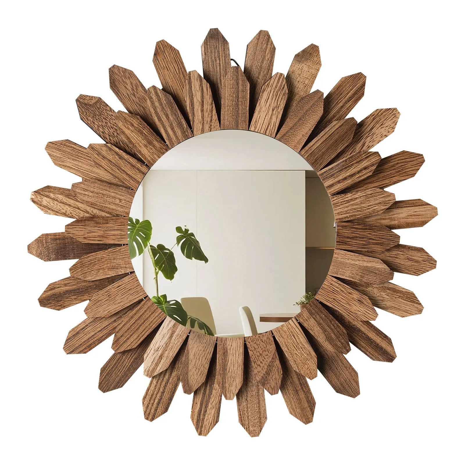 VEVOR Wall Mirror Decorative, 12-inch Rustic Wood Wall Decor Mirror, Boho Sunburst Aesthetic Mirrors for Bedroom Living Room Bathroom Entryway - Warming Gifts for New Home (Carbonized Black)