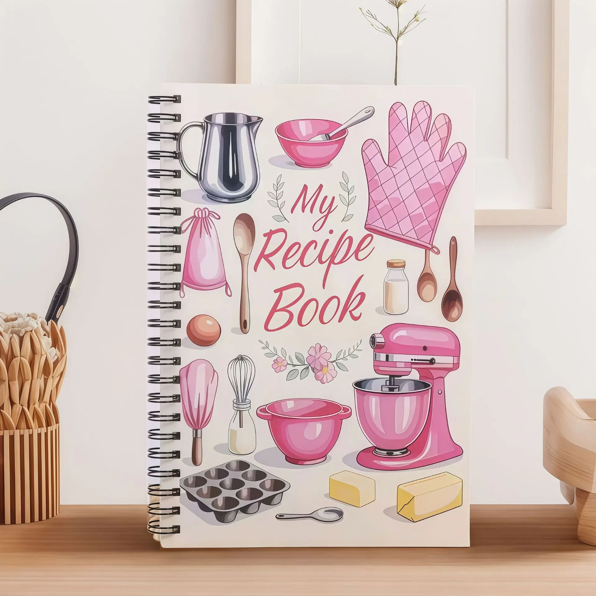 A5 Recipe Notebook with Retro Kitchen Print, Spiral-Bound Cooking Journal & Meal Planner for Home Chefs and Cooking Enthusiasts