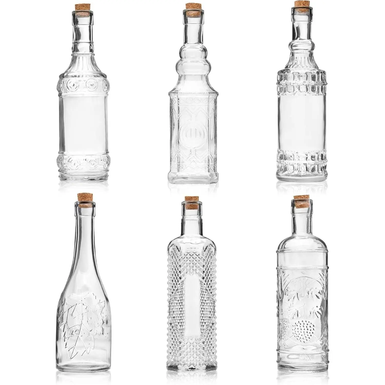 BULK PARADISE 6 Pack Assorted Clear Glass Bottles with Corks, 16oz, 2.5in X 9in