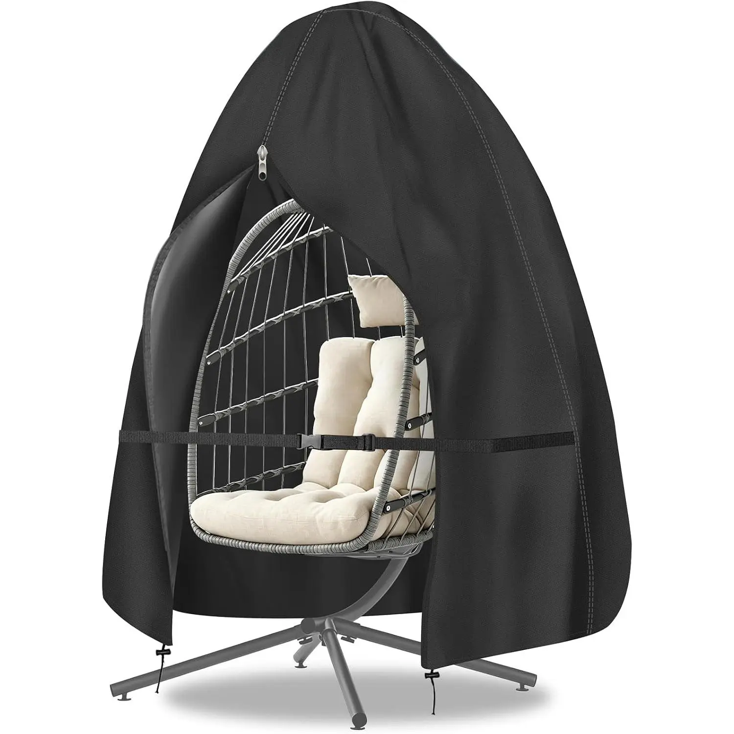 Upgraded 75”x45” Patio Egg Chair Covers Waterproof & UV Resistant, Heavy-Duty Zippered Cover for Outdoor Egg Swing Chairs, Hanging Chairs, All-Weather Protection for Garden, Balcony, Black