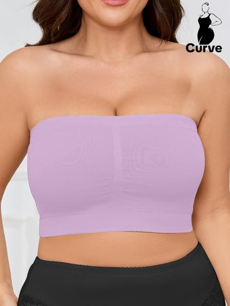 【Plus Size】 Solid Color Strapless Crop Tube Bra, Casual Comfortable Breathable Seamless Bra for Daily Wear, No Padding,Women's Lingerie for All Seasons