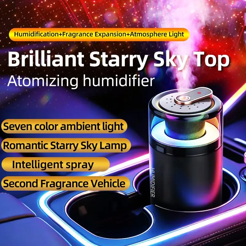 USB Starry Car Humidifier Diffuser, Portable Mini Nebulizer Air Freshener with RGB Ambient Light, Ideal for Cars, Home, Office
