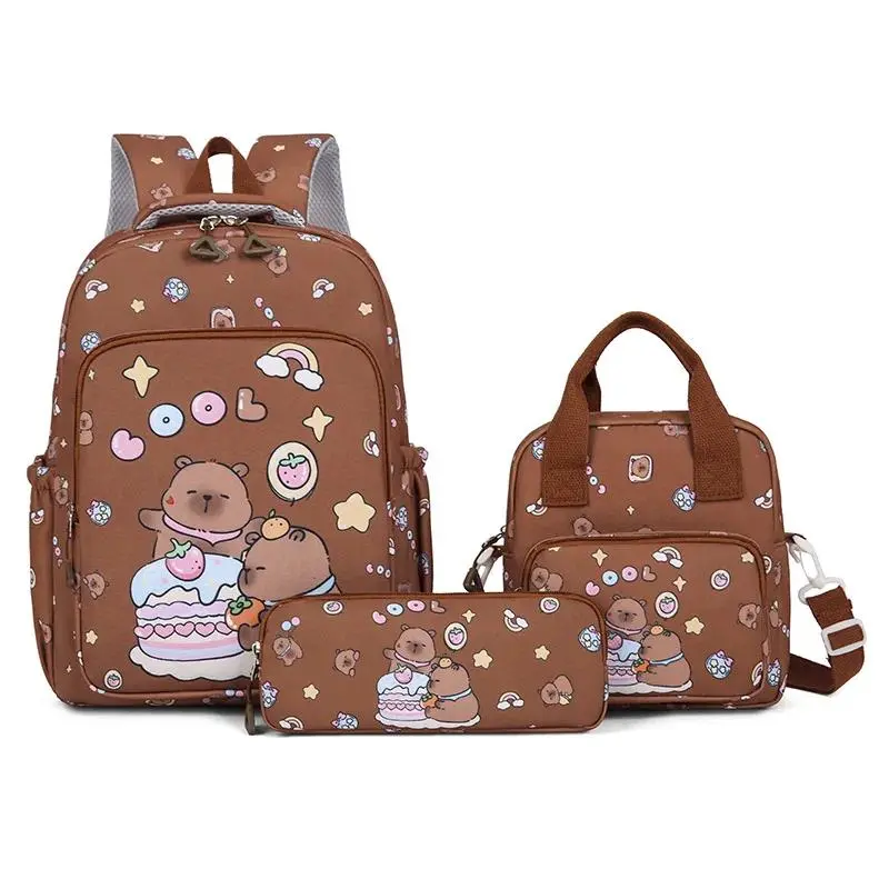 Capybara Colorful Backpack 3Pcs/Set for Women Casual School Bags with Lunch Bag Girl Boy Student Teenager Rucksack