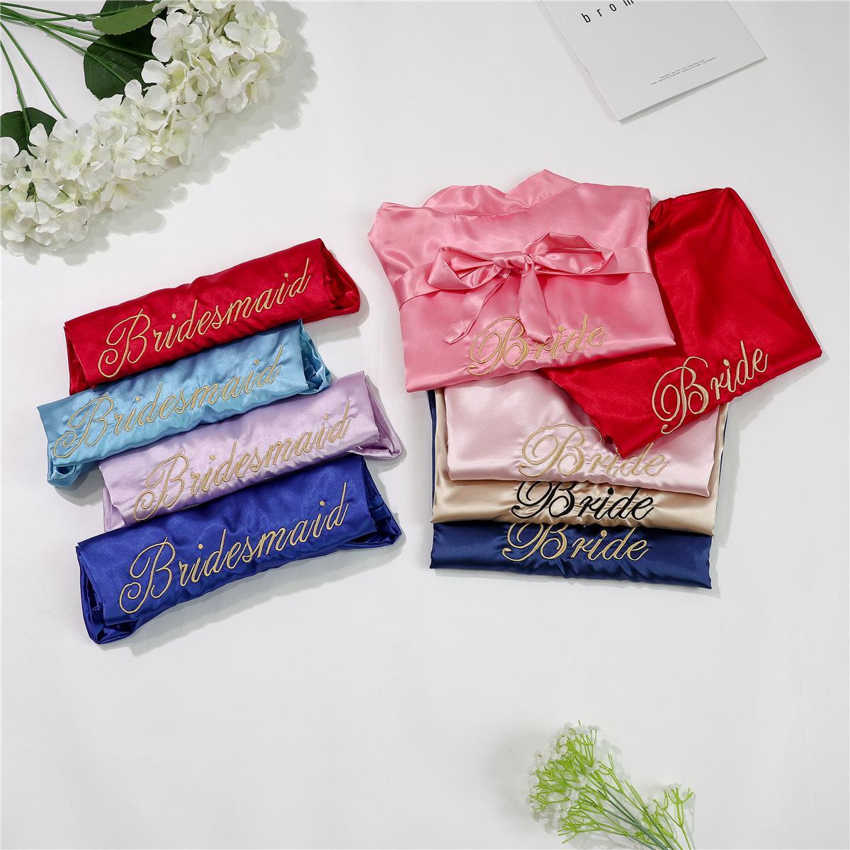 Bride Bridesmaid Wedding Robe Embroidery Kimono Bathrobe Gown Nightgown Casual Satin Short Women Sexy Nightwear Sleepwear