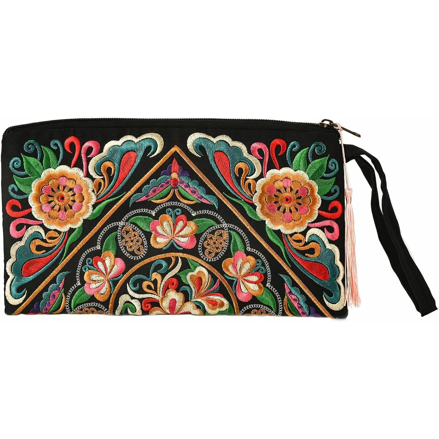 Tribal Women's Clutches & Wristlets, Boho Embroidered Synthetic Compact Evening Purse, Lightweight Bag for Beach or Party