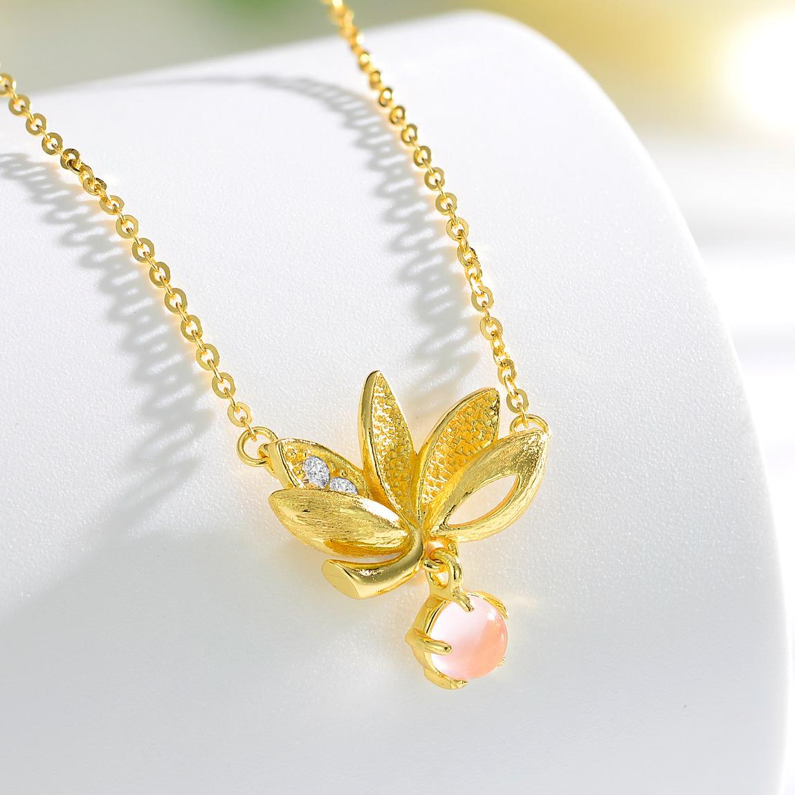 Twelve Flower Order Rose Quartz Necklace |     S925 Sterling Silver Lotus Pendant, Unique Design Collarbone Chain, Fashionable Premium Zirconia Gift