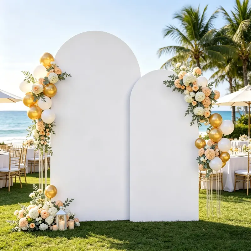 White Wedding Arch Cover Multi Size Stretch Fabric Arch Cover Elastic Backdrop Sleeve For Birthday Party Banquet Ceremony Half Round Frame Decor Fit Party Decor Supply Backdrop Stand Covers, Arch Covers Stretchy Backdrop