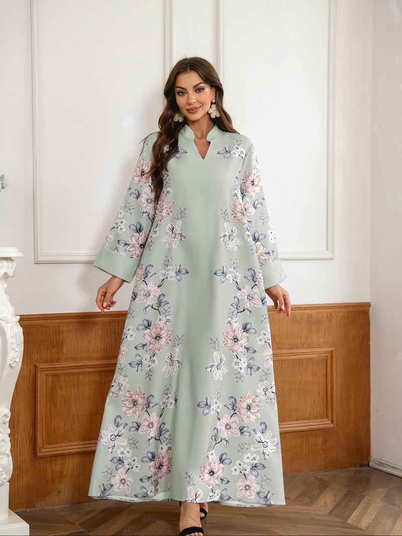 Women's Floral Print Long Sleeve Dress, Elegant Fashion Casual Modest Style Dress for Daily Outdoor Wear, Women's Islamic Clothing for All Seasons, Classy Modest Dresses, Modestdresses