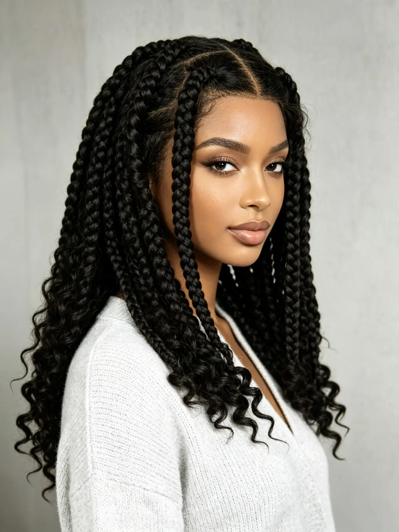 Butterfly Part Knotless Braids Full Lace Wig, Ideal for Boho & Protective Styles, Enhance Your Look with Elegant Hair Accessories