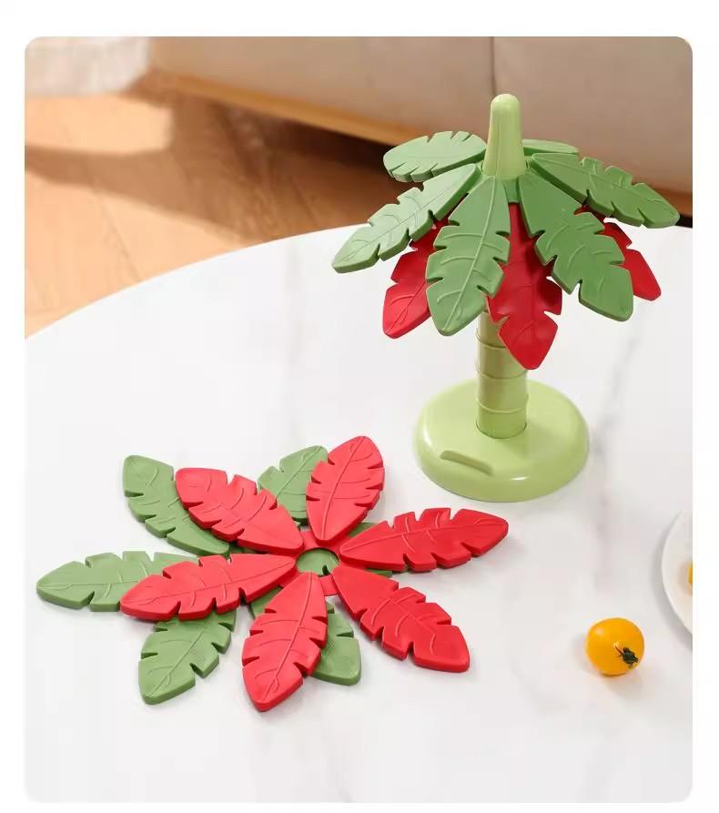 Creative Leaf Coasters Set - Thickened Heat Resistant Pads for Kitchen Foldable Anti-Scald Mat for Bowls Pots Mugs High Aesthetic Design Food Grade 299°C