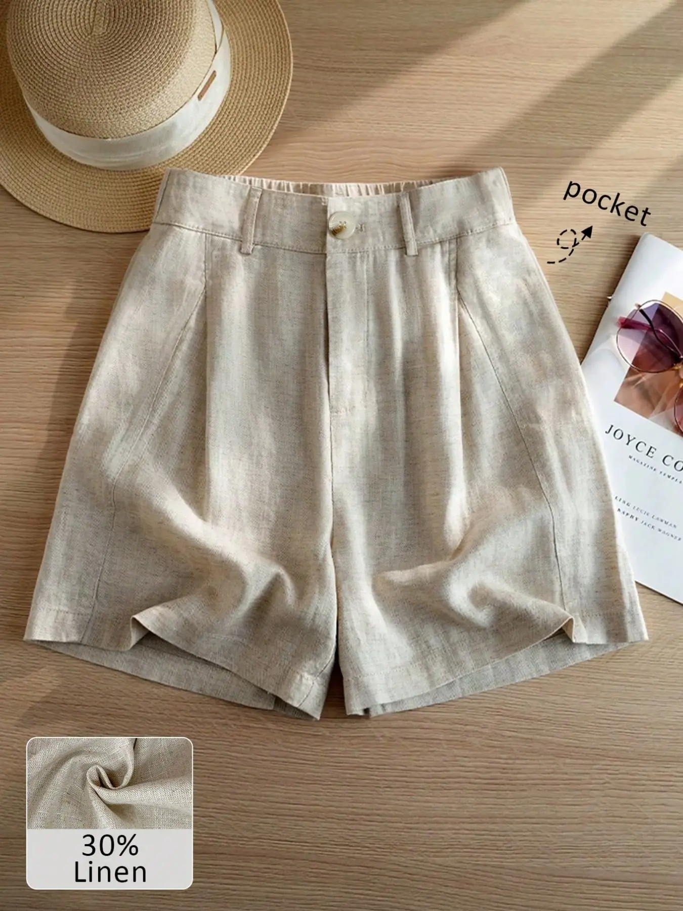 Women's High-Waisted Wide-Leg Loose Shorts, Breathable Cotton Linen Look, Comfortable Natural Waist, Summer Casual Wear, Office & Vacation Style, Bottoms