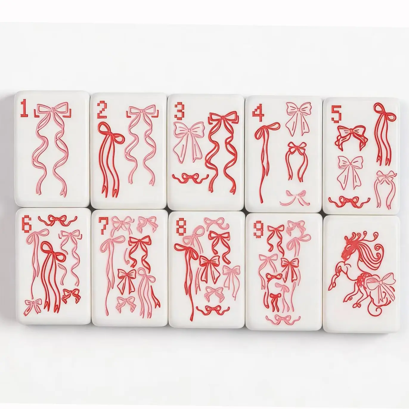Acrylic American Mahjong Set - Cute Bow Accent, Blue Stripes Design - Tabletop Board Games for Family Night, Family, 1 to 9 Players, Any Occasion Indoor Leisure Gift