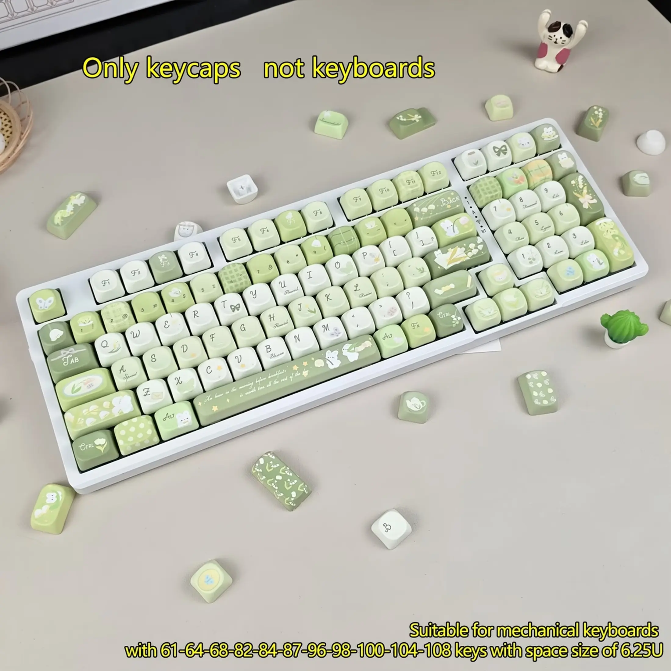 Moa High-Profile Spherical Keycap, Pbt Material, Dye-Sublimation, Spring Tree Leaf Theme, Mx Switch, 6.25u Spacebar, Mechanical Keyboard Adapter, Round Keycaps