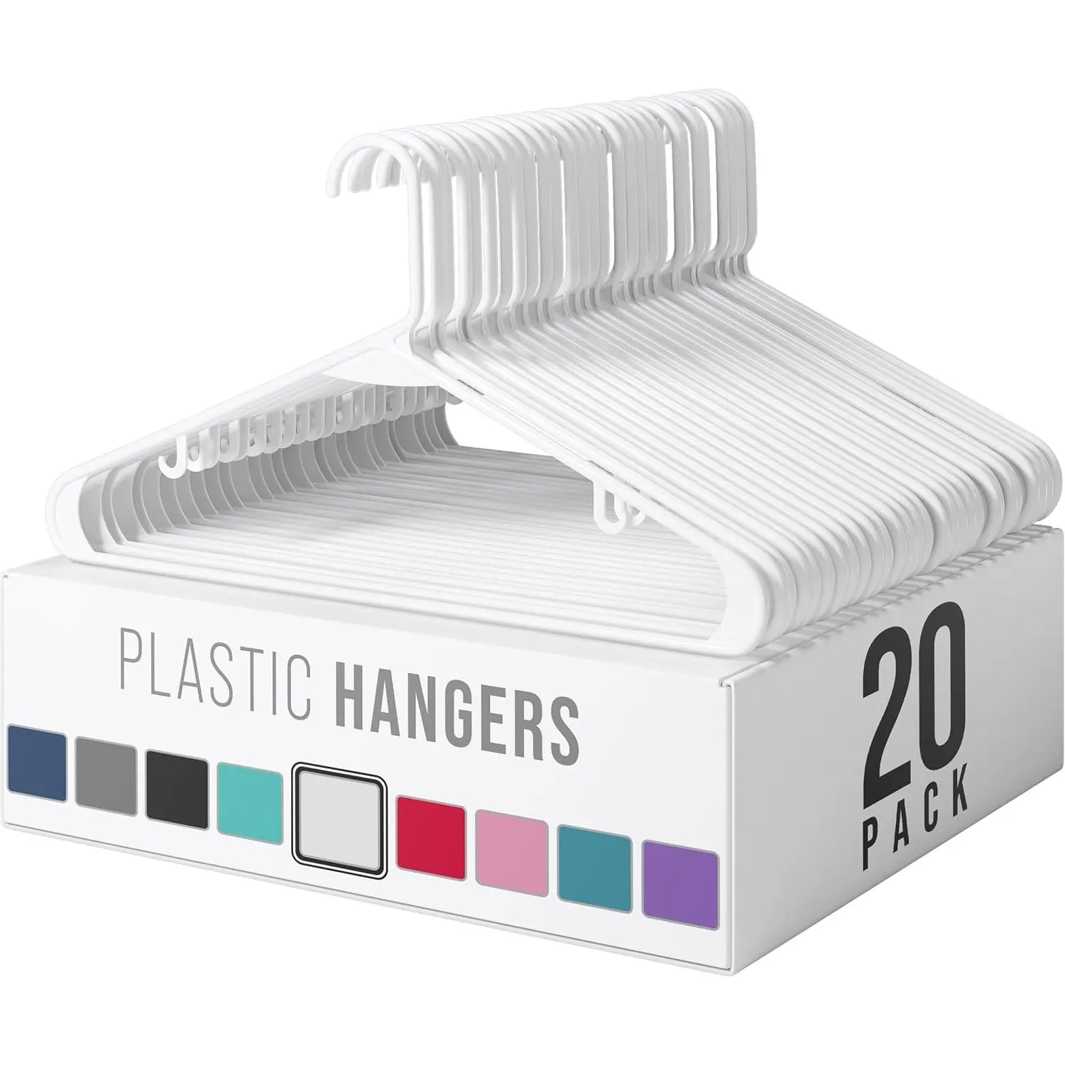 Plastic Hangers 20 Pack White - Clothes Hangers - Makes The Perfect Coat Hanger and General Space Saving Hangers for Closet and New Apartment Essentials - Percheros Ganchos para Colgar Ropa Hangars