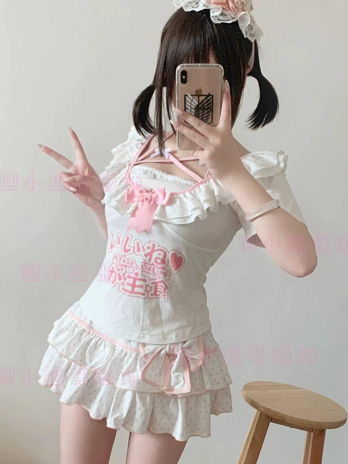 Pink Polka Dot Sweet Bow Mini Ball Gown Skirts Japanese JK Girls Teens Students Cute White Tiered Skirt Ballet Style Lolita Y2K