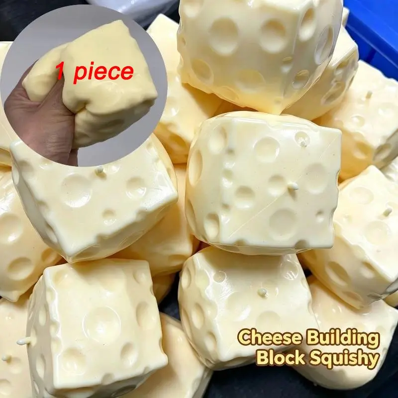 Cheese Cube Calming Stress Ball Crunchy Squeeze Ball Squishy Toy Round Blocks Filled Fidget Toy ASMR Sensory Anti-Stress Festival Gift