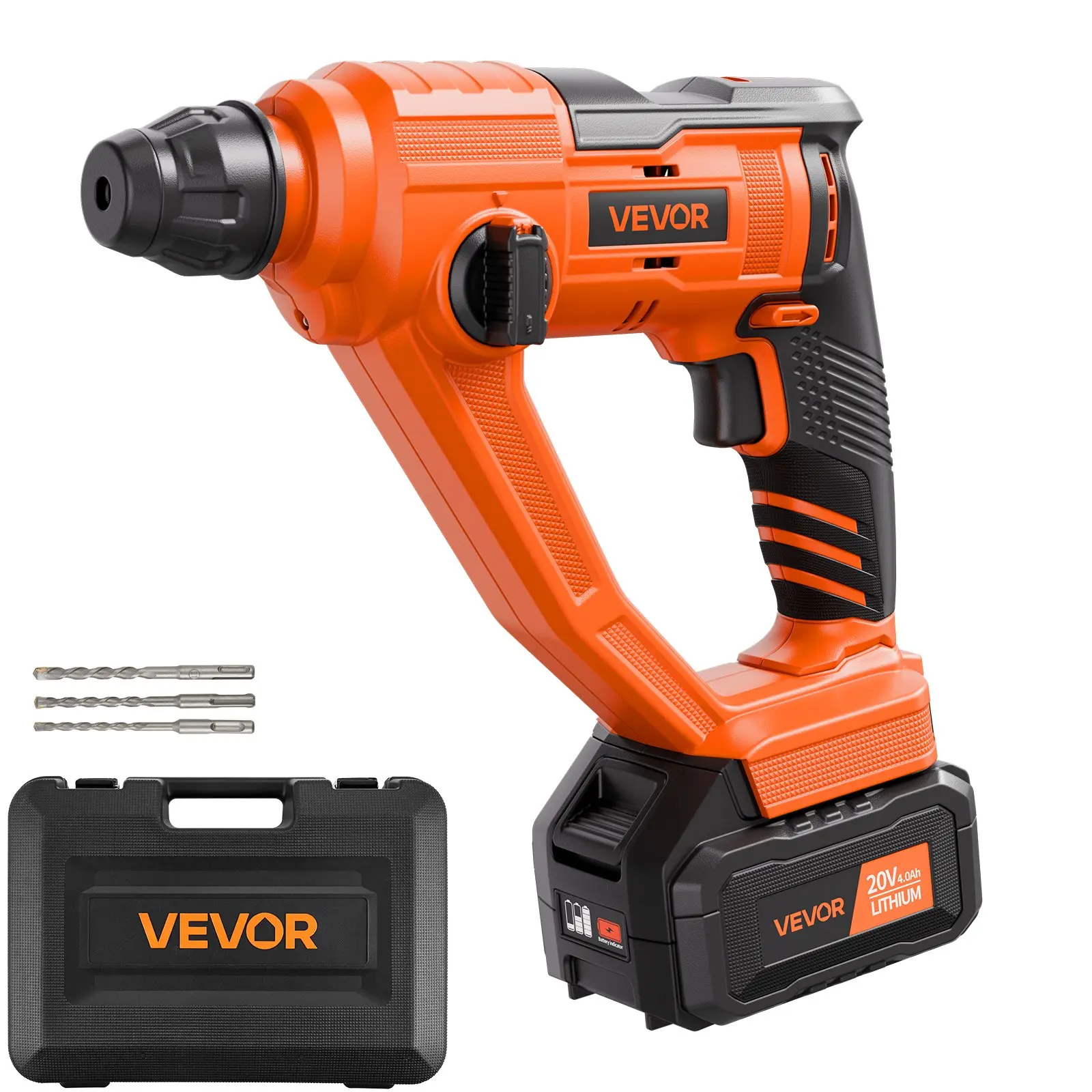 VEVOR 20V Cordless Hammer Drill, Lithium-Ion 0.6 Inch Rotary Hammer Driver, SDS-Plus Electric Lightweight Power Tool Kit with Battery and Charger, 2 Functions, 1000 RPM, 5100 BPM