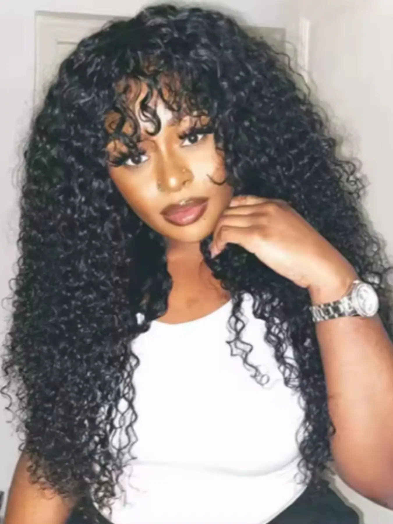 New 18-Inch Brazilian High-Temperature Fiber Synthetic Wig, Curly Deep Wave, No Glue, Easy to Wear, Suitable for Daily Use and Parties, Glueless Synthetic Wig