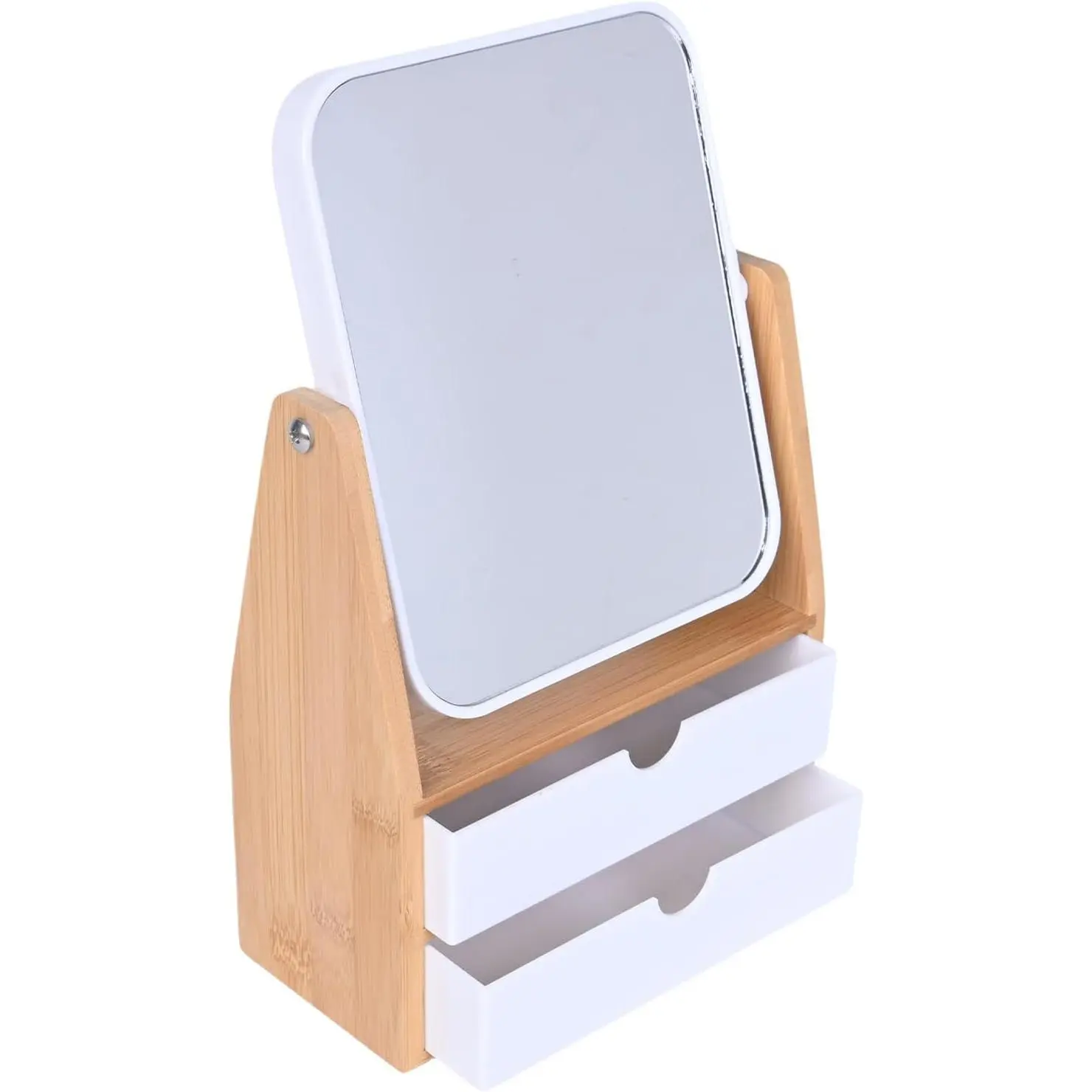1x / 5X Magnifying Makeup Mirror,  and  Storage Box with Double Drawers, Adjustable   Stand, 360° rotatable Vertical Desktop Mirror (1, Rectangle)