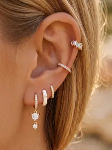 5Pcs Gold Plated Earrings Set Women Dainty Cubic Zirconia Huggie Hoop Drop Earrings Stack Set Fashion Jewelry For Party