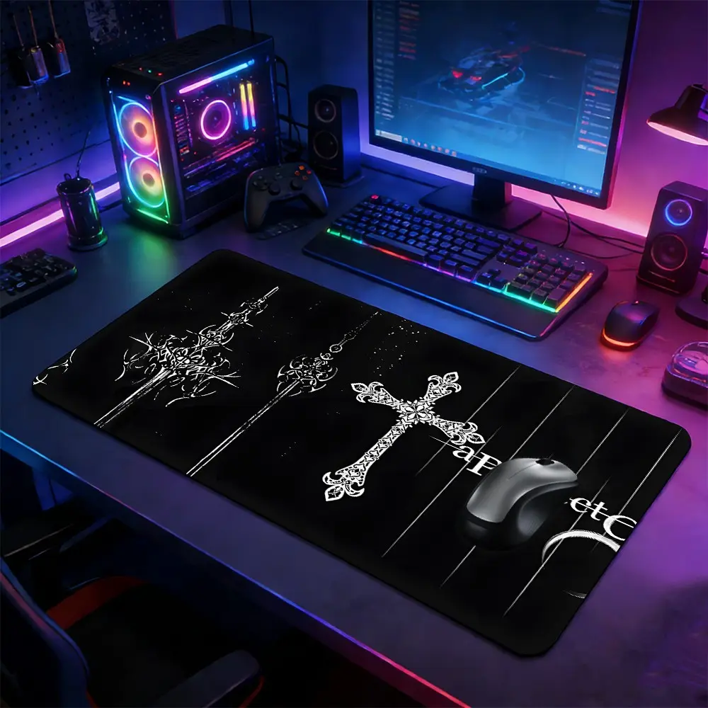 Dark Occult Cross Theme Large Extended Gaming Mouse Pad, Non-Slip Rubber Base Stitched Lock Edge, Intricate Frame Art Desk Mat, Durable PC & Laptop Accessory for Home/Office, Great Gift for Alt Aesthetic Fans