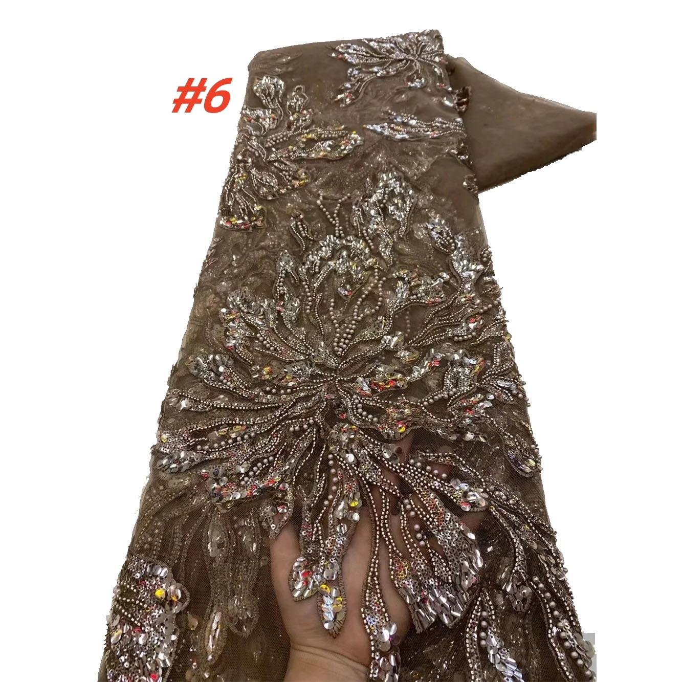 Elegant African Lace Fabric Wedding Dress, Sequins Beaded Embroidery Gown for Nigerian Bride, High Quality French Net Lace Material