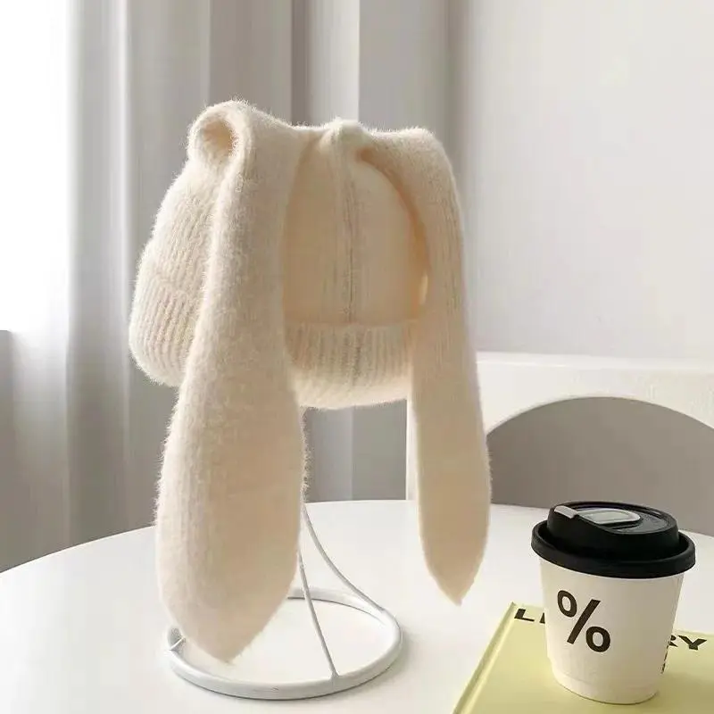Women's Bunny Ear Beanie – Cozy Knitted Winter Hat with 3D Ears, Soft Stretchable & Warm for Cold Weather, Cute Gift for Her