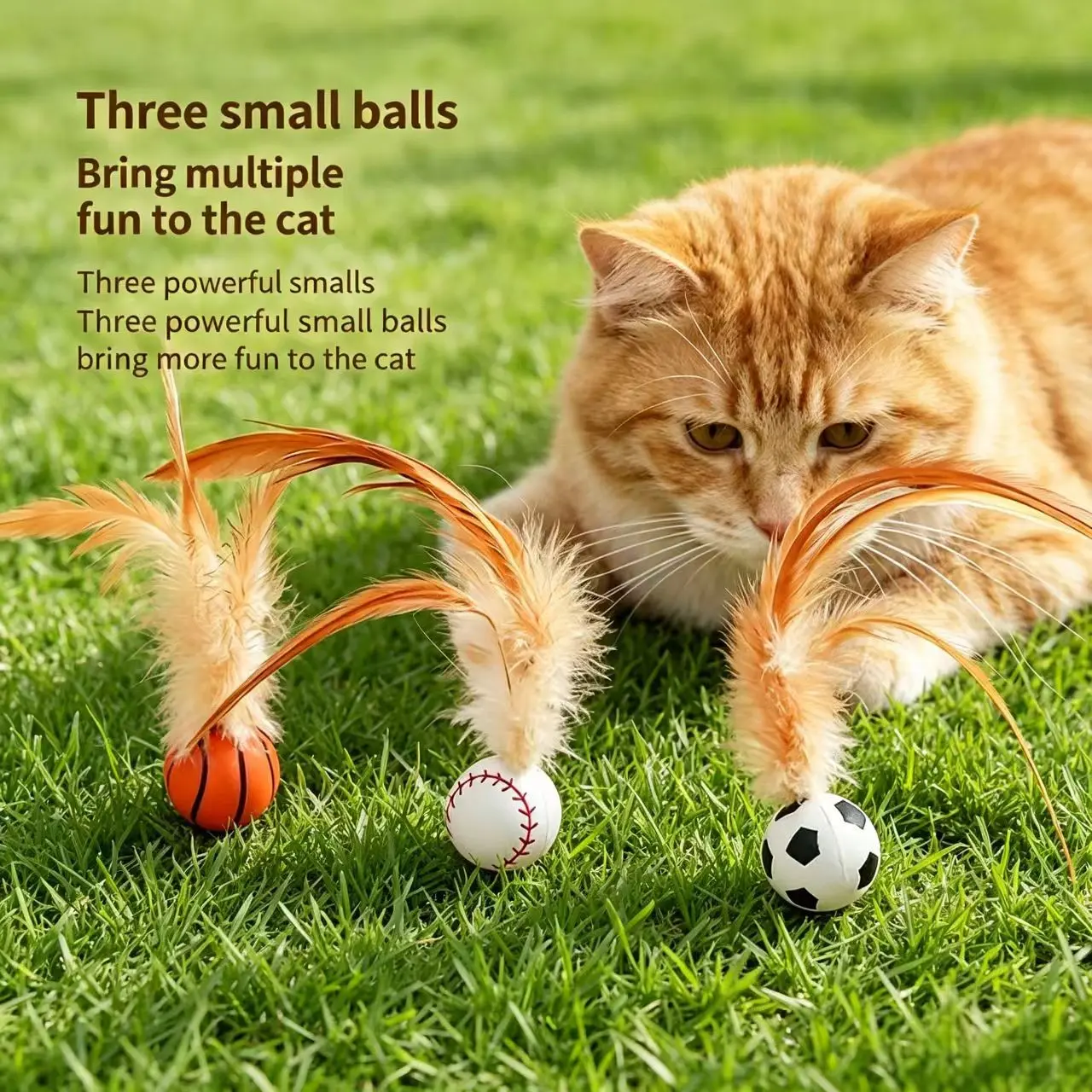 Interactive Cat Toy with Feather Bounce Ball, Indoor Self-Play Cat Toy, Chase Fetch Pet Toy, Soft Durable Entertainment for Cats