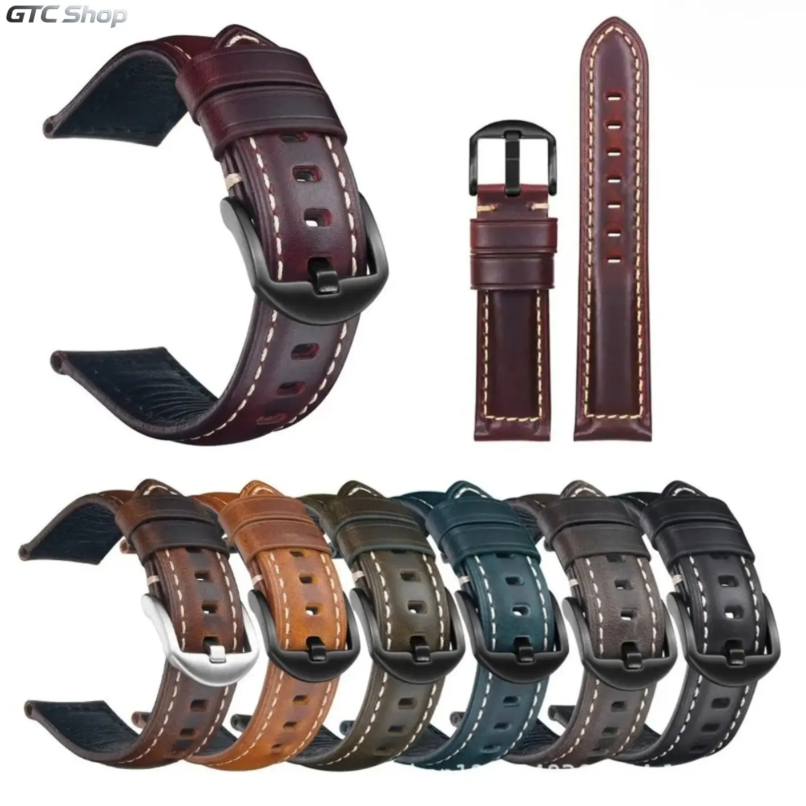 Vintage Crazy Horse Genuine Leather Quick-Release Wristband, Black/Brown Cowhide Smart Watch Strap, Multi-Size 20/22/24mm, Unisex Business Casual Wear, Compatible with GT6 GT5 GT4 Pro Devices (No Watch) Halloween Tiktokshopbacktoschool, Black Leather