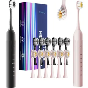 2 Pack Sonic Electric Toothbrush Set, 38000VPM High Frequency Motor Toothbrush, 5 Modes Smart Brushing Toothbrush with 12 Replacement Brush Heads, Built-in 2 Minutes Timer, 60 Days Long Lasting Battery Rechargeable Oral Care Tool for Adults & Kids