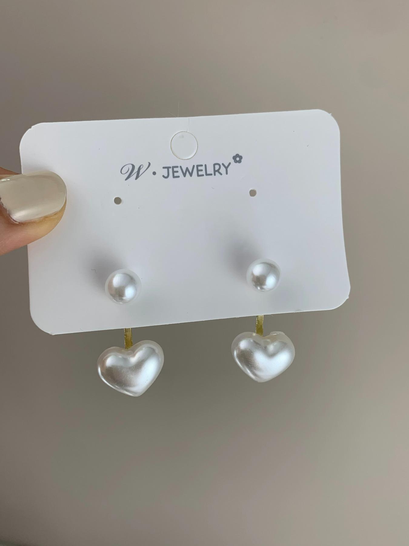 Faux Pearl Heart Design Dangle Earrings, Dangling Earrings, High Quality Earrings, Heart Shaped Earrings, Elegant Jewelry for Women, Trendy Jewelry Gift for Party and Daily Life, Minimalist Aesthetic Jewelry Gift, Dainty Fashion Jewelry